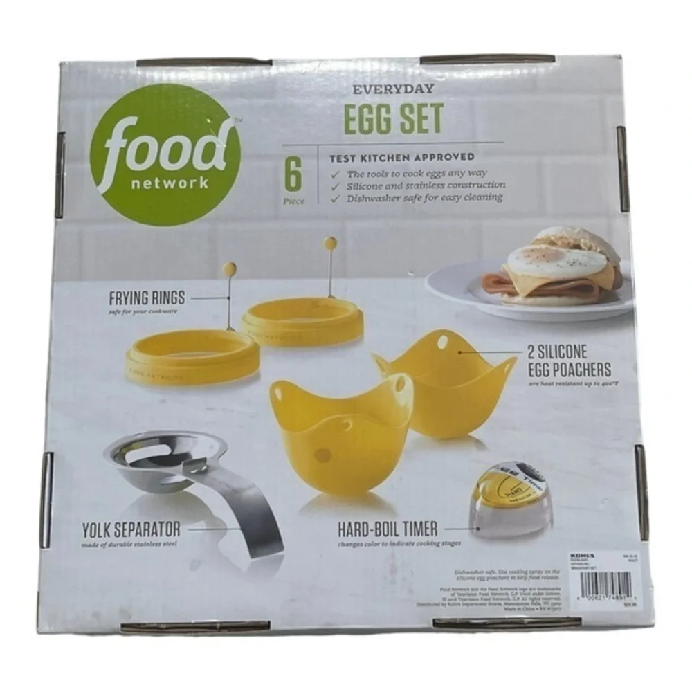 🐞Food Network‎ Everyday Egg Set Egg Poacher Set 6 Pieces Frying Rings/Timer